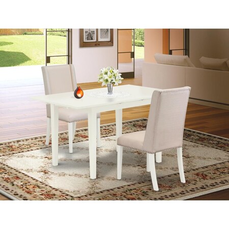 East West Furniture 3 Piece Norfolk Dinette Set - Linen White NOFL3-LWH-01